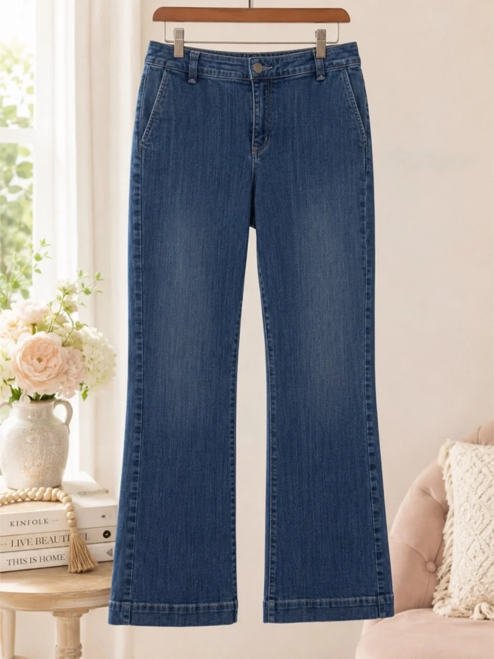 Lands’ End Size 10 Cotton Stretch Bootcut Jeans Flap Pocket